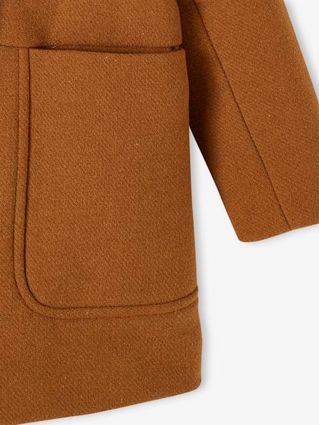 Duffel met capuchon van wol met houtje-touwtjeknopen groengrijs+kameel+pruim+rouge - vertbaudet enfant 