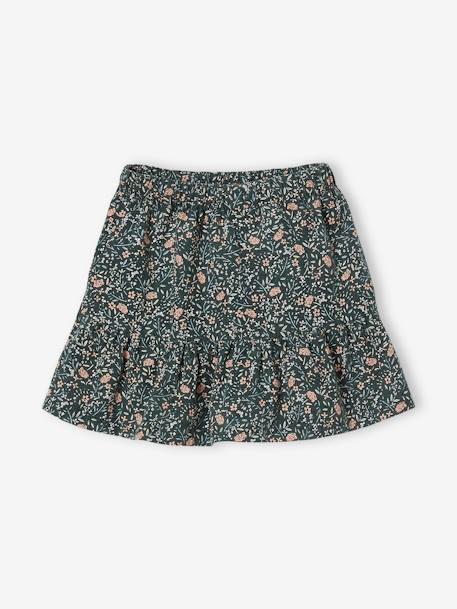 Fluwelen meisjesrok met ruches en bloemenprint groen - vertbaudet enfant 
