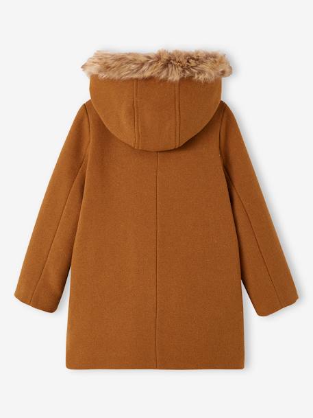 Duffel met capuchon van wol met houtje-touwtjeknopen groengrijs+kameel+pruim+rouge - vertbaudet enfant 