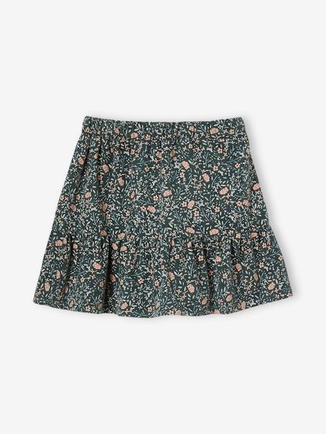 Fluwelen meisjesrok met ruches en bloemenprint groen - vertbaudet enfant 