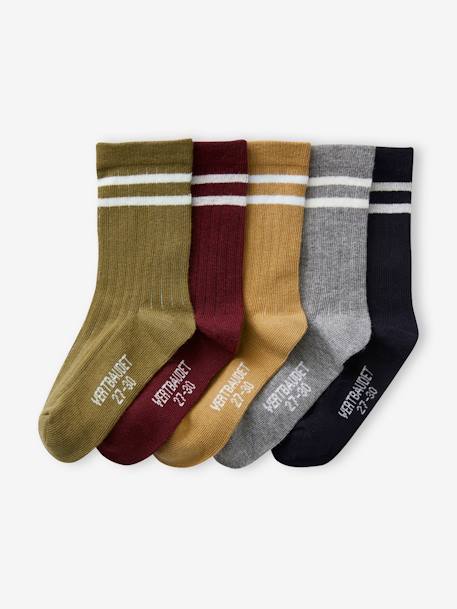 Set van 5 paar gestreepte geribbelde sokken voor jongens kaki - vertbaudet enfant 