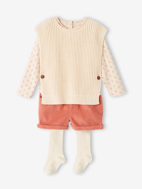 4-delige babyset: T-shirt + short + trui + maillot oudroze - vertbaudet enfant 