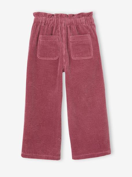 Ruime ribfluwelen paperbag-stijl broek voor meisjes bordeauxrood+kameel+marineblauw+olijf+zachtpaars - vertbaudet enfant 