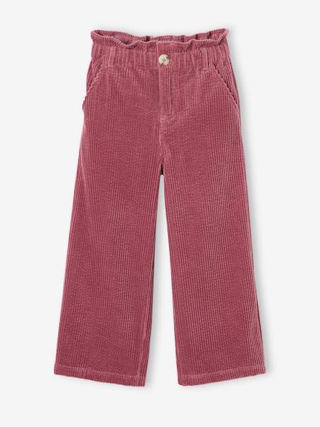 Ruime ribfluwelen paperbag-stijl broek voor meisjes bordeauxrood+kameel+marineblauw+olijf+zachtpaars - vertbaudet enfant 