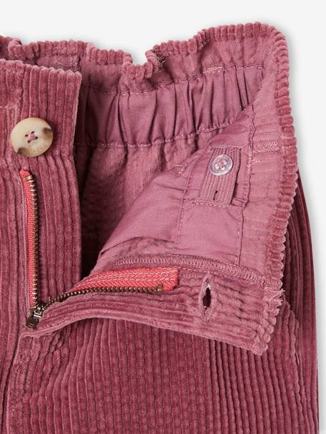 Ruime ribfluwelen paperbag-stijl broek voor meisjes bordeauxrood+kameel+marineblauw+olijf+zachtpaars - vertbaudet enfant 