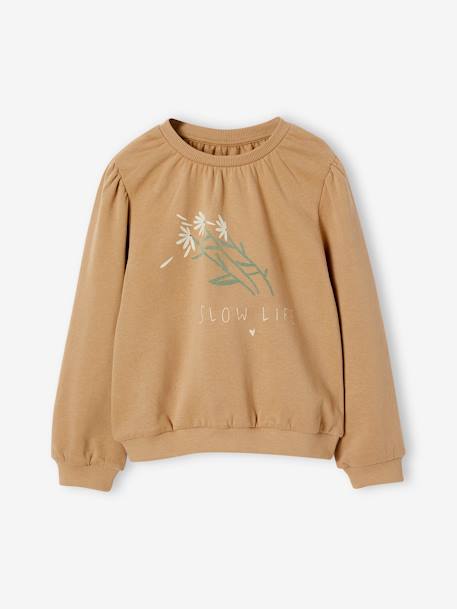 Romantisch sweatshirt met bloemmotief en flatlockdetails taupe - vertbaudet enfant 