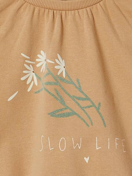 Romantisch sweatshirt met bloemmotief en flatlockdetails taupe - vertbaudet enfant 