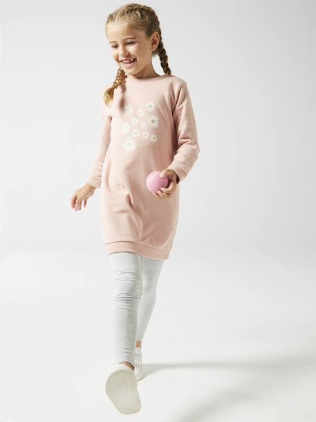 Basics fleece meisjesjurk roze (poederkleur)+smaragdgroen - vertbaudet enfant 