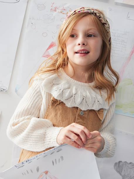 Meisjestrui met opengewerkte hals en sjaal beige (poederkleur) - vertbaudet enfant 