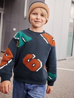 Jongens-Trui, vest, sweater-Sweater-Sweatshirt voor jongens met ronde hals en maxi motiefjes