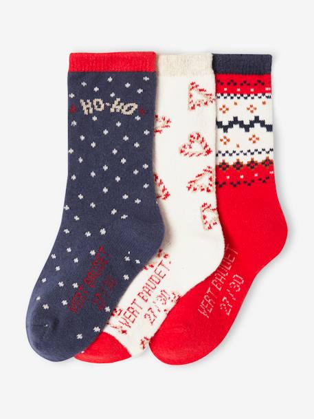 Kerstset Santa Socks met 3 paar halfhoge sokken voor meisjes rood - vertbaudet enfant 