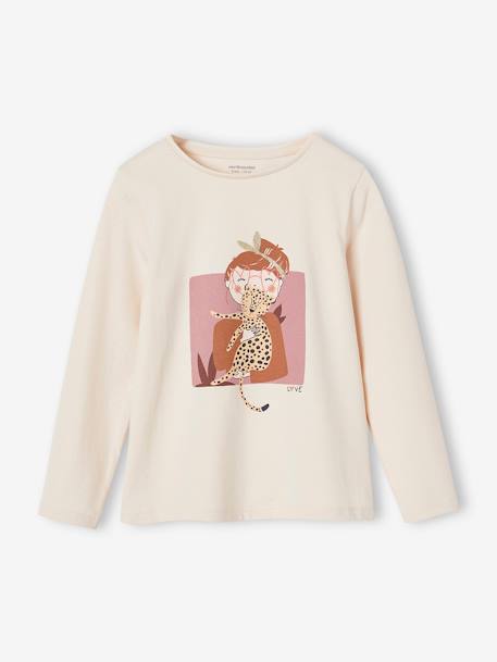 T-shirt motief 'Egerie' (muze) meisjes lange mouwen beige (poederkleur) - vertbaudet enfant 