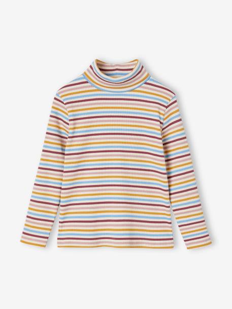 T-shirt met rolkraag van ribstof meisjes framboos+meerkleurig - vertbaudet enfant 