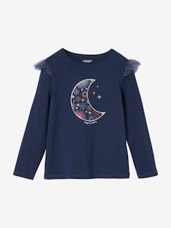 Meisje-T-shirt, souspull-T-shirt-Kerst-T-shirt met glanzende maan en glitterruches voor meisjes