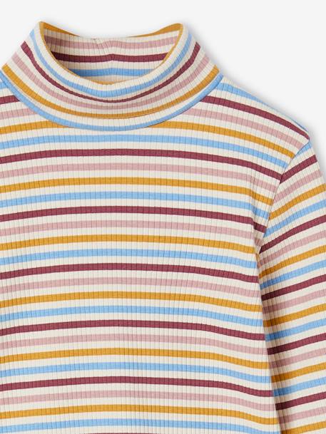 T-shirt met rolkraag van ribstof meisjes framboos+meerkleurig - vertbaudet enfant 