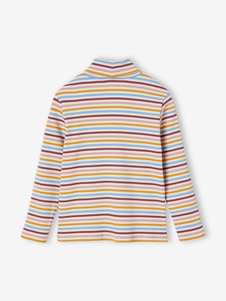 T-shirt met rolkraag van ribstof meisjes framboos+meerkleurig - vertbaudet enfant 