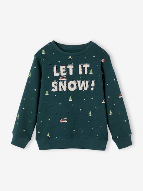 Sweater met kerstboodschap voor jongens groen - vertbaudet enfant 