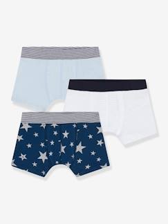 Jongens-Ondergoed-Set van 3 katoenen boxershorts met sterren PETIT BATEAU