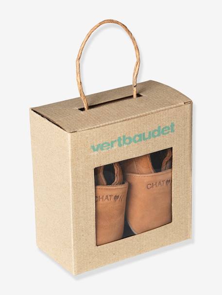 Elastische leren babyschoentjes in soepel leer chocoladebruin+marineblauw - vertbaudet enfant 