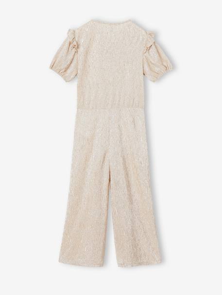 Feestelijke jumpsuit met pofmouwen en volants voor meisjes goud - vertbaudet enfant 