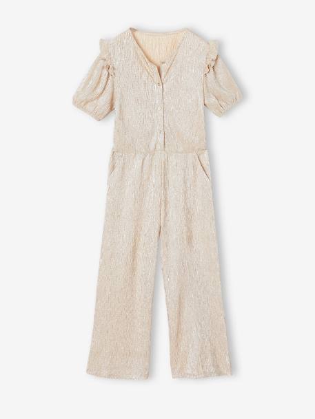 Feestelijke jumpsuit met pofmouwen en volants voor meisjes goud - vertbaudet enfant 