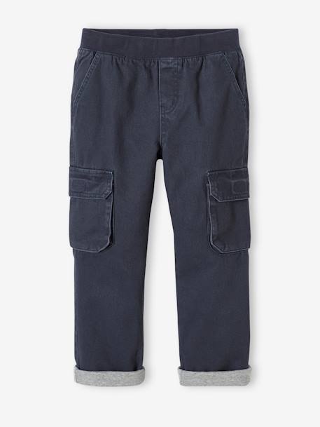 Gevoerde battlebroek voor jongens, eenvoudig aan te trekken kaki+nachtblauw - vertbaudet enfant 