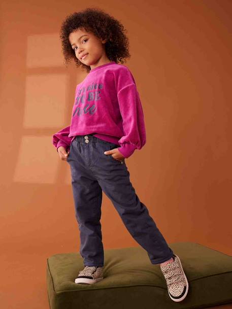 Paperbag-broek voor meisjes met fleece voering nachtblauw+oudroze - vertbaudet enfant 