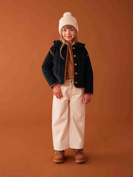 Meisjesset van geribd breiwerk met muts + sjaal + wanten/vingerhandschoentjes gemêleerd beige+oudroze - vertbaudet enfant 