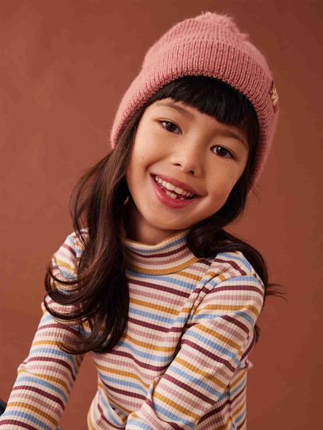 T-shirt met rolkraag van ribstof meisjes meerkleurig+roze (poederkleur) - vertbaudet enfant 