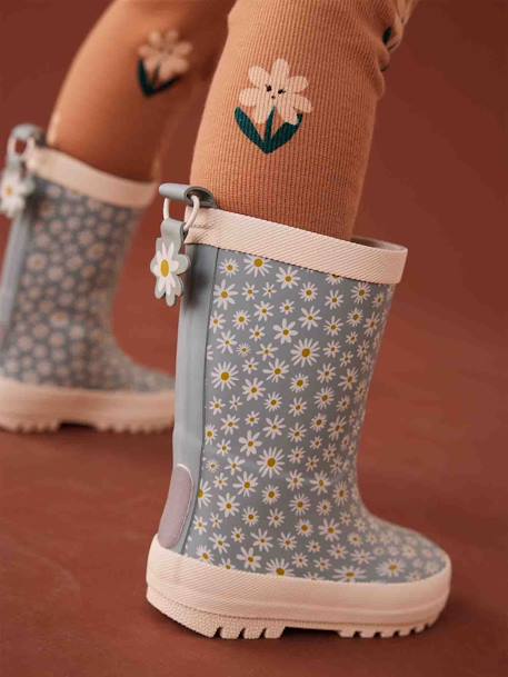 Rubberen regenlaarzen met print voor kinderen, kleutercollectie blauw, bedrukt+veel roze - vertbaudet enfant 
