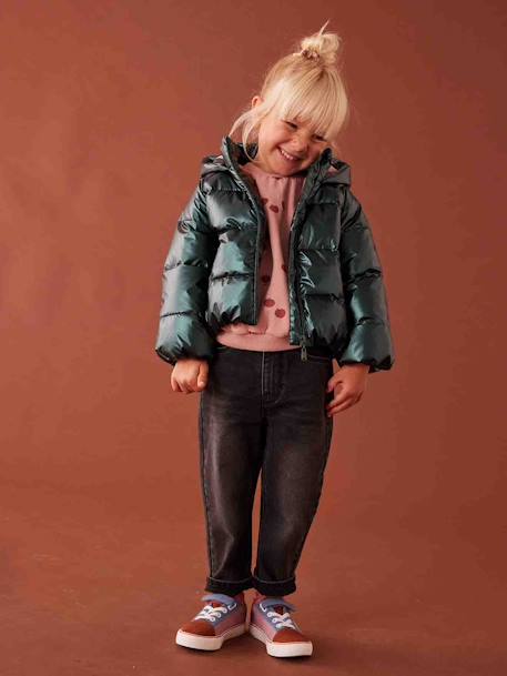 Mom jeans met hartjeszakken op de achterkant Meisje denimgrijs+grijs+stone - vertbaudet enfant 
