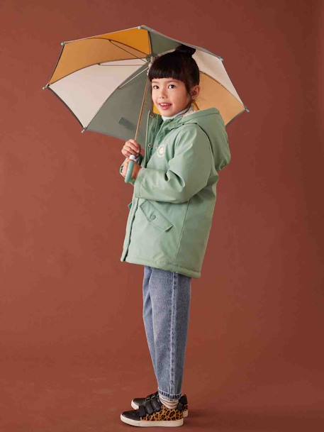 Regenjas voor meisjes met capuchon en sherpa voering korstmos+lichtroze - vertbaudet enfant 
