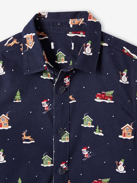 Overhemd voor Kerstmis met print voor jongens marineblauw - vertbaudet enfant 