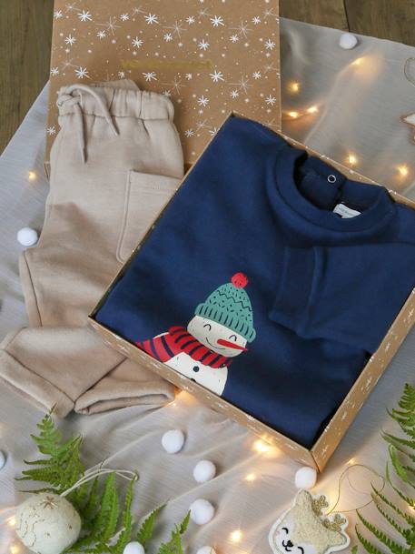 Kerstset voor baby: sweater + broek en koffer marineblauw - vertbaudet enfant 
