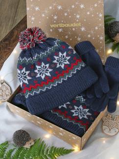 Jongens-Accessoires-Muts, sjaal, handschoenen-Kerstset "vlokje" voor jongens met muts, snood en handschoenen