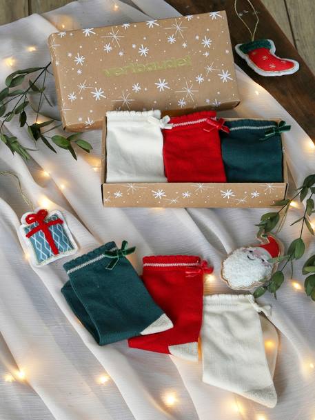 Kerstset Girly Socks set van 3 paar meisjessokken met strik rood - vertbaudet enfant 