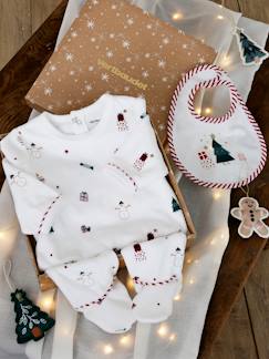 Baby-Pyjama, surpyjama-Kerstcadeauset voor baby fluwelen pyjamapakje + slabbetje