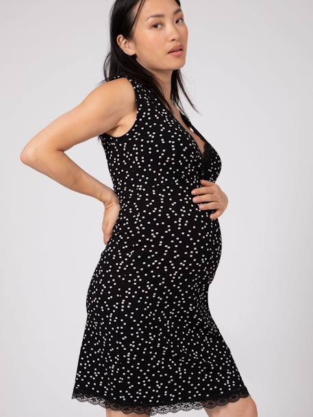 Nachtkleed voor zwangere vrouwen van katoenmodaal kanten detail Seguolene ENVIE DE FRAISE grijs - vertbaudet enfant 