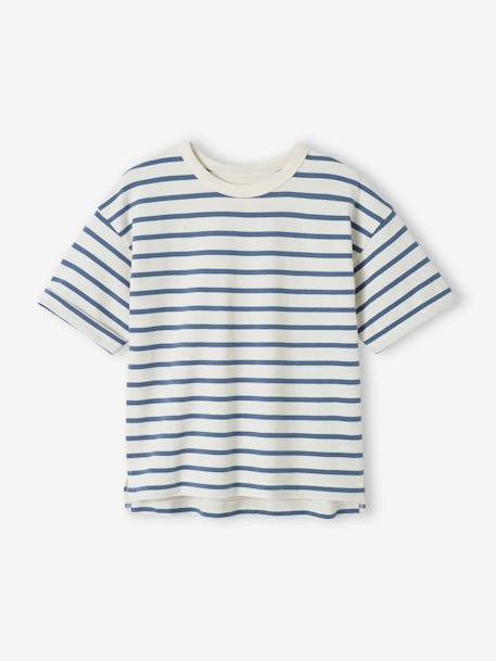 Uniseks t-shirt met strepen, aanpasbaar voor kinderen, korte mouwen blauw, gestreept - vertbaudet enfant 