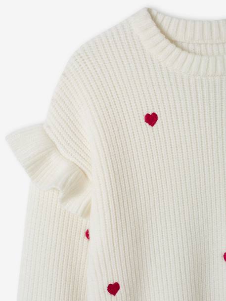 Trui met ruches aan de mouwen meisjes ecru+rood+zachtpaars - vertbaudet enfant 