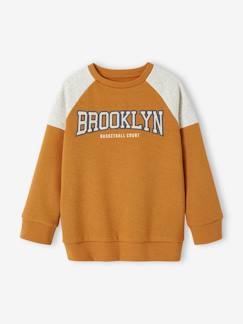 Jongens-Trui, vest, sweater-Jongenssweater met colourblock en team Brooklyn opdruk