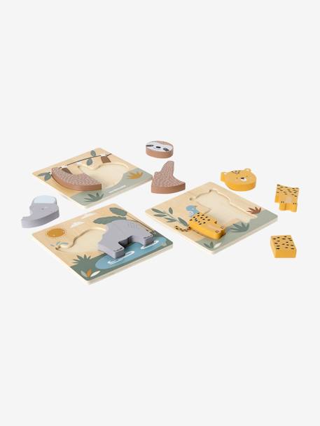 Set van 3 chunky FSC® houten puzzels - Tanzania geel - vertbaudet enfant 