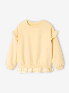 Meisje-Trui, vest, sweater-Meisjessweater met ruches van twee materialen