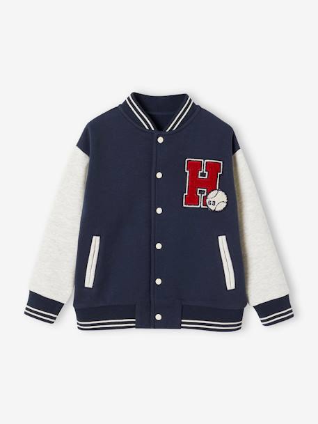 Teddy-sweatshirt in fleece voor jongens met lusbadge. antraciet+dennen+marineblauw+smaragdgroen - vertbaudet enfant 