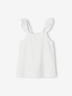 Meisje-T-shirt, souspull-Meisjeshemd met bretels en ruches Basics