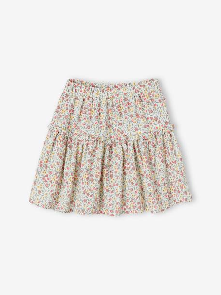 Bloemetjesrok van katoengaas voor meisjes ecru - vertbaudet enfant 