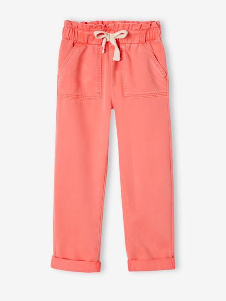 Soepele meisjesbroek in 'paperbag'-stijl kaki+koraal+rozen - vertbaudet enfant 
