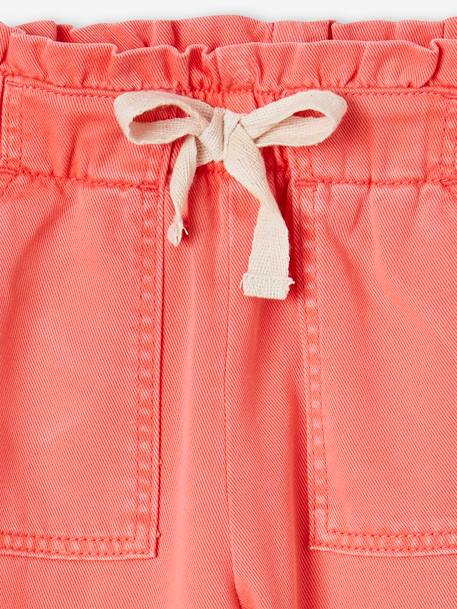 Soepele meisjesbroek in 'paperbag'-stijl kaki+koraal+rozen - vertbaudet enfant 