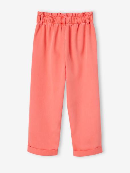 Soepele meisjesbroek in 'paperbag'-stijl kaki+koraal+rozen - vertbaudet enfant 
