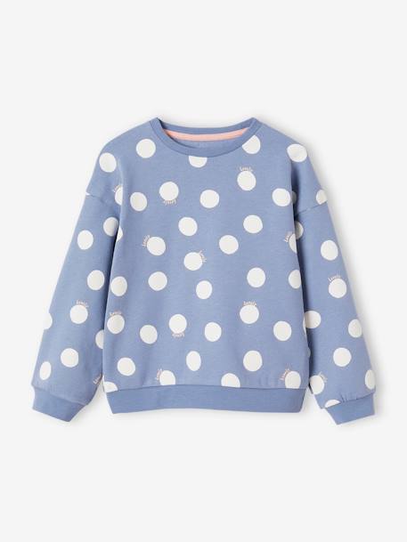 Decoratieve meisjessweater met hartjes of stippen chambrayblauw+ecru+lichtroze+rood+roze - vertbaudet enfant 